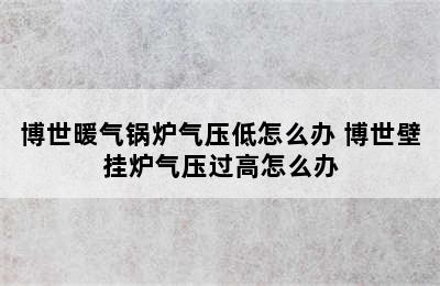 博世暖气锅炉气压低怎么办 博世壁挂炉气压过高怎么办